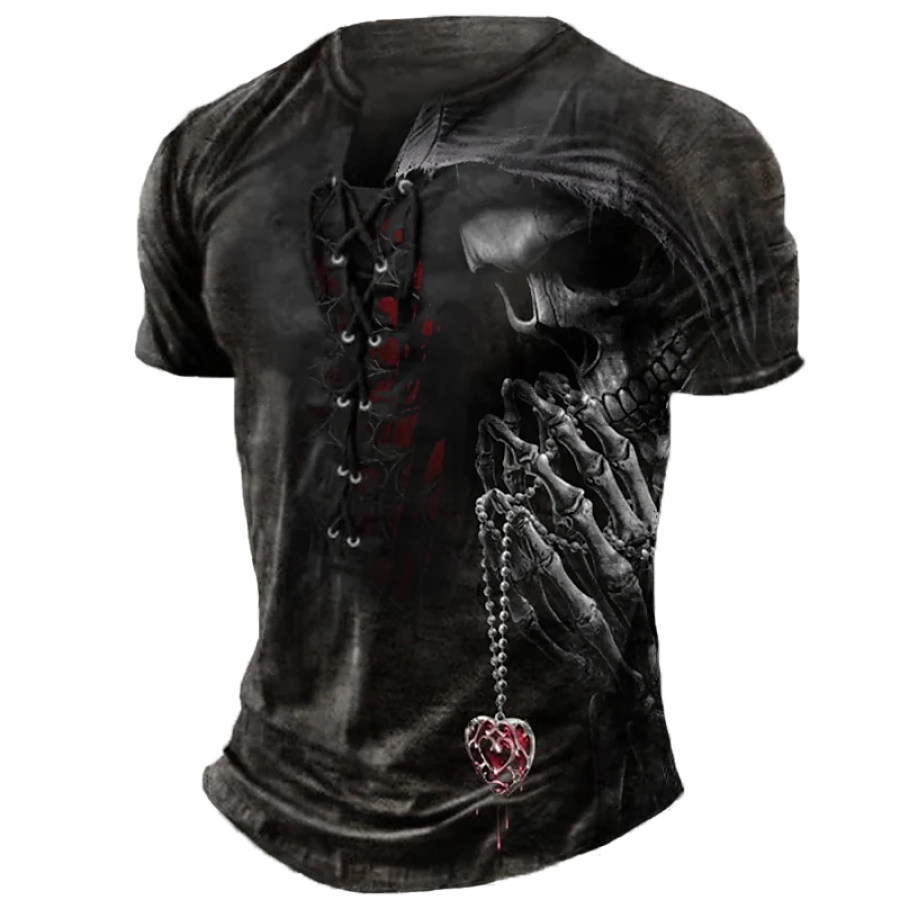 

Men's Outdoor Graphic Skull Short Sleeve Lace Up Tee