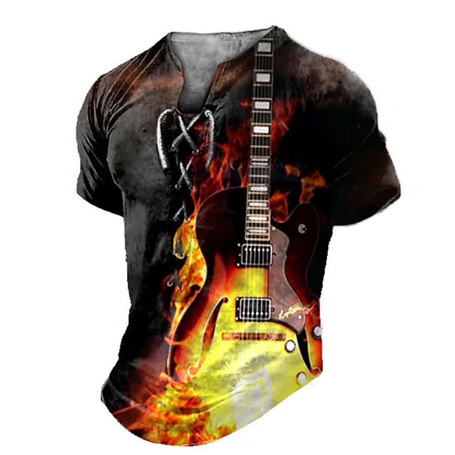 

Men's Outdoor Graphic Guitar Rock And Rock Short Sleeve Lace Up Tee