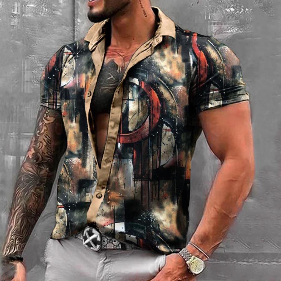

Hawaiian Men's Retro Print Casual Short Sleeve Shirt