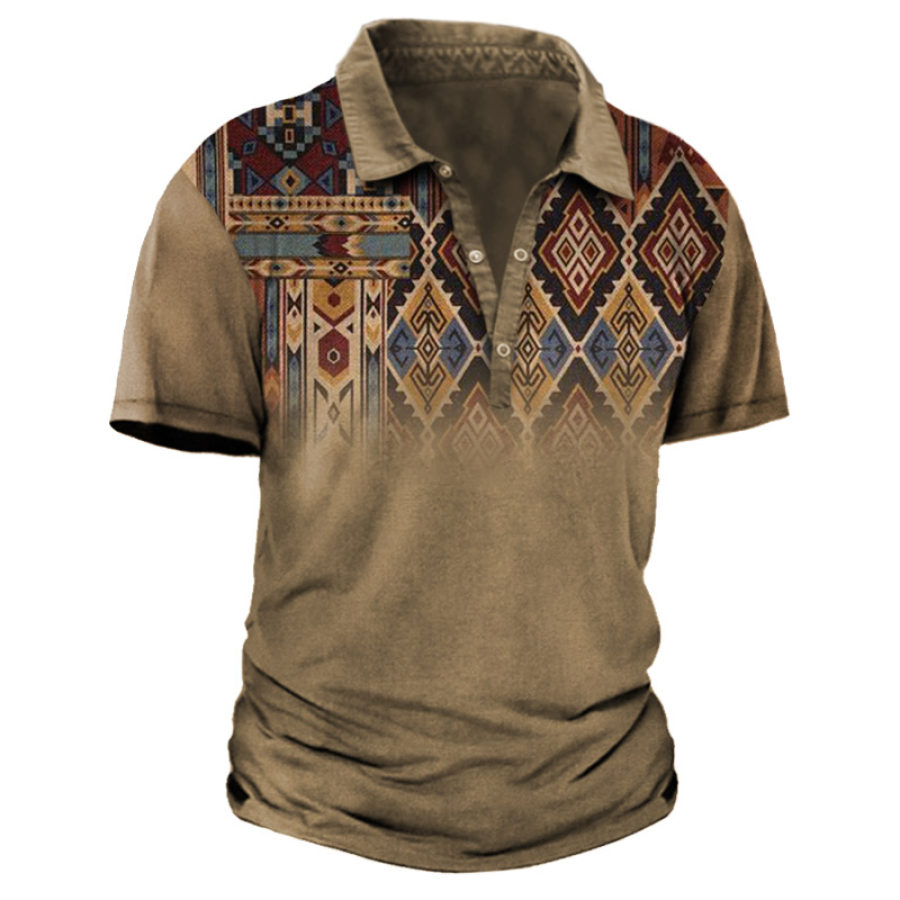 

Men's Retro Ethnic Print Casual Polo T-Shirt