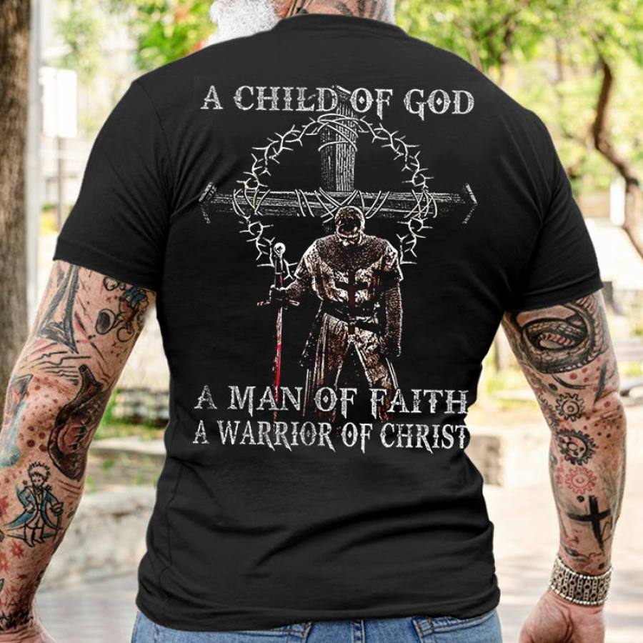 

A Man Of Faith A Warrior Of Christ Men's Cotton Short Sleeve T-Shirt