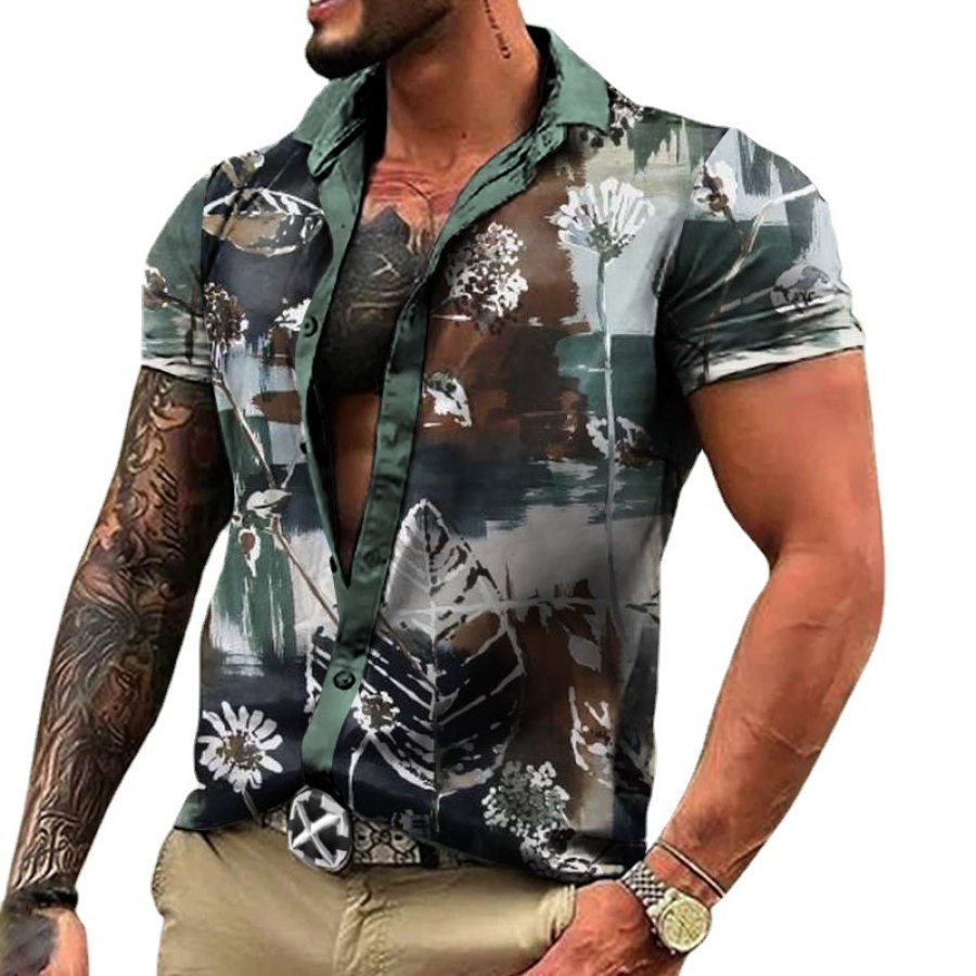 

Hawaiian Men's Retro Art Print Casual Short Sleeve Shirt