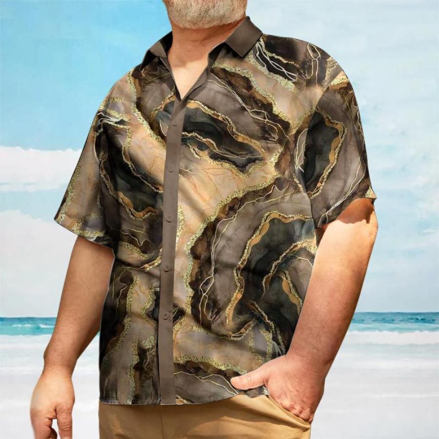 

Hawaiian Men's Marble Print Casual Short Sleeve Shirt