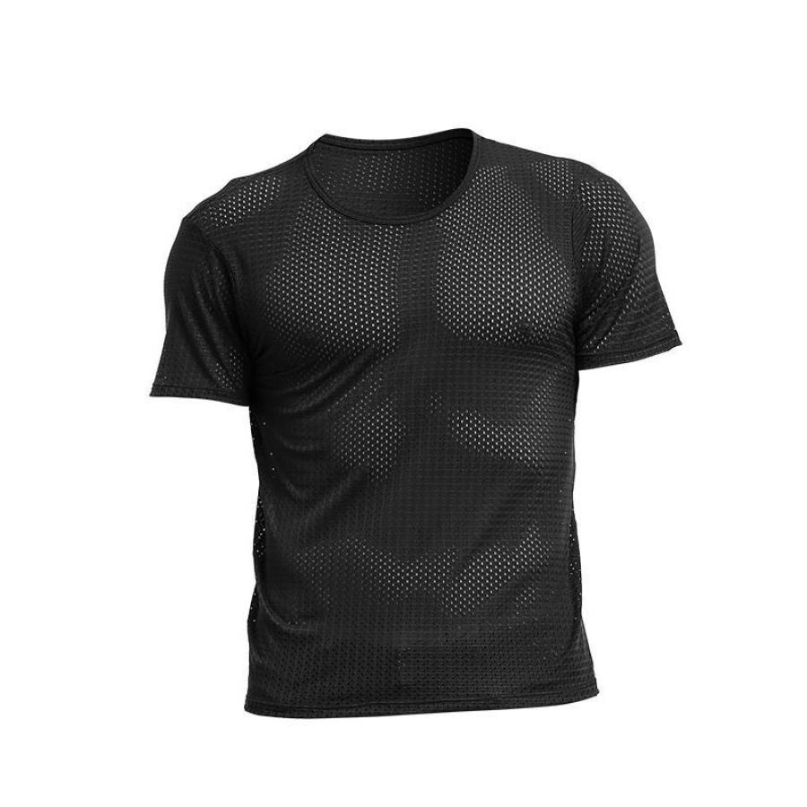 

Men's Ice Silk Mesh Breathable Mesh Hollow Sports Quick-drying Short-sleeved T-shirt