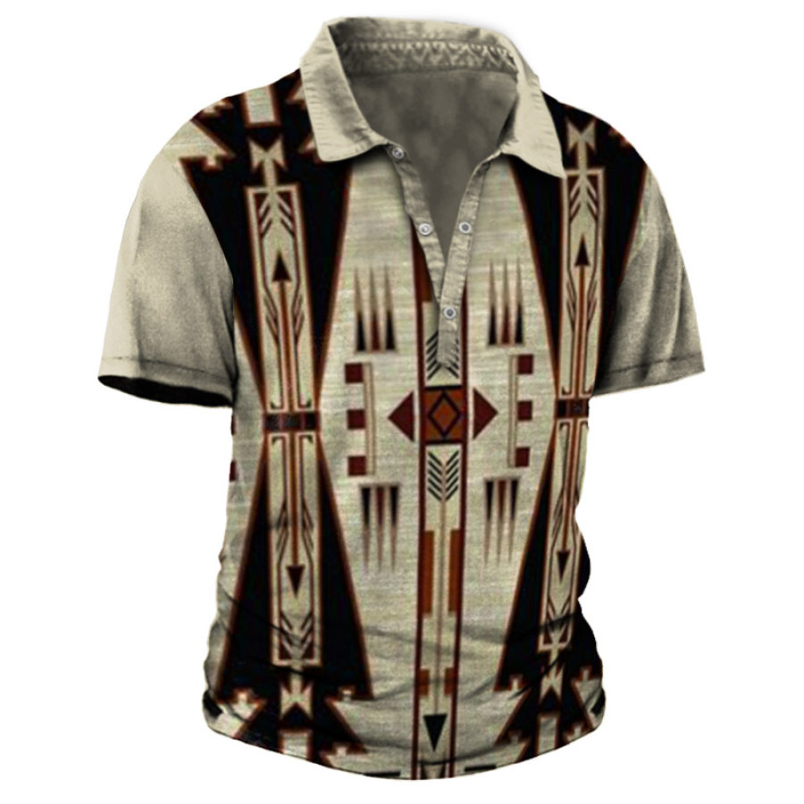 

Men's Vintage Ethnic Print Casual Short Sleeve Polo T-Shirt