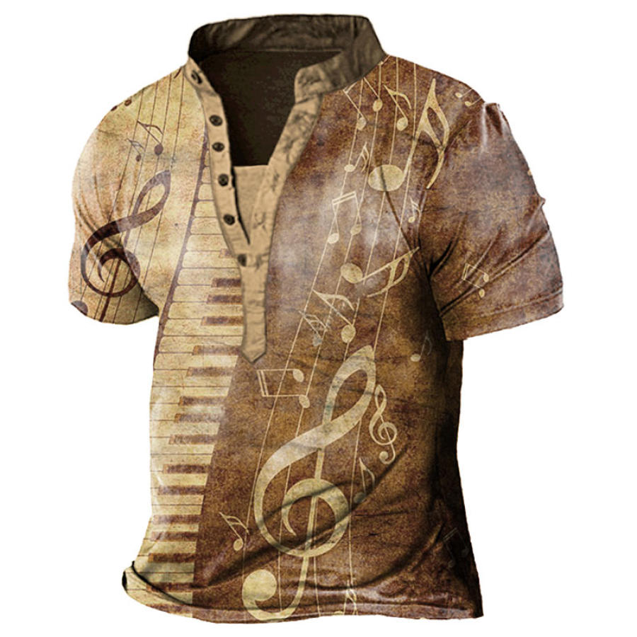 

Men's Vintage Musical Note Piano Print Henry T-Shirt
