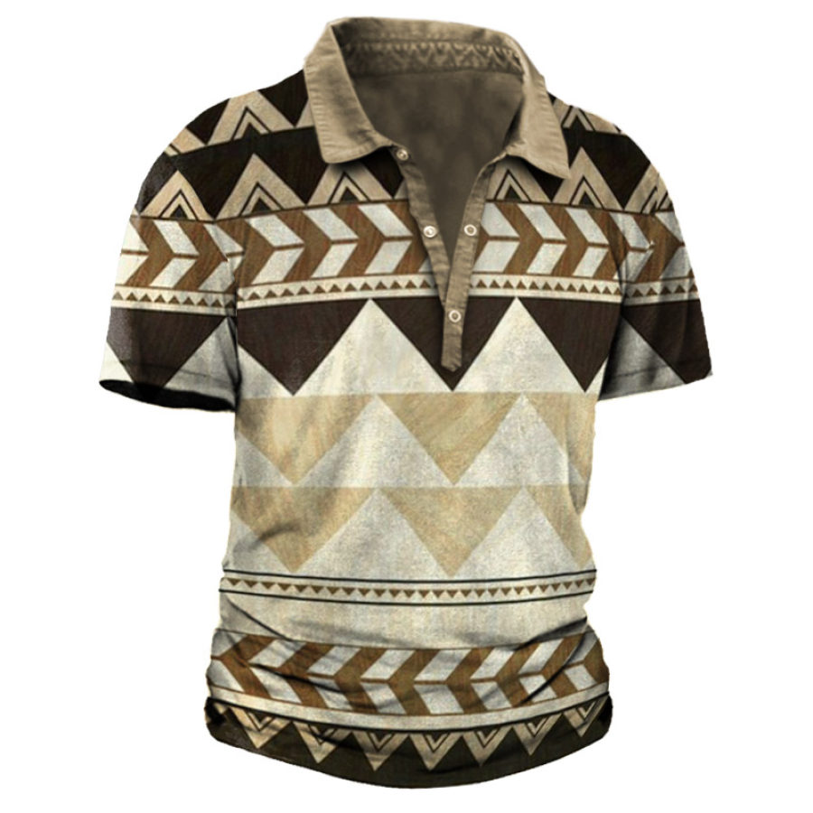 

Men's Retro Geometric Print Casual Polo T-Shirt