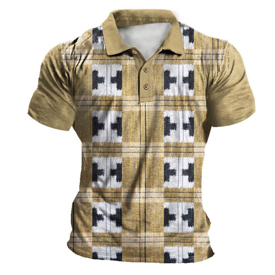 

Men's Vintage Check Print Polo T-Shirt