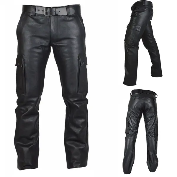 Men's Sexy Solid Color PU Multi-pocket Casual Leather Pants - Honeylop.chimpone.com 