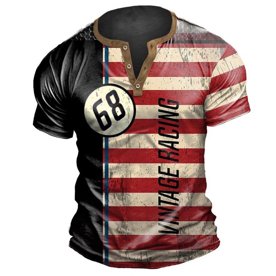 

Men's Outdoor Vintage Racing 68 Print Henley T-Shirt