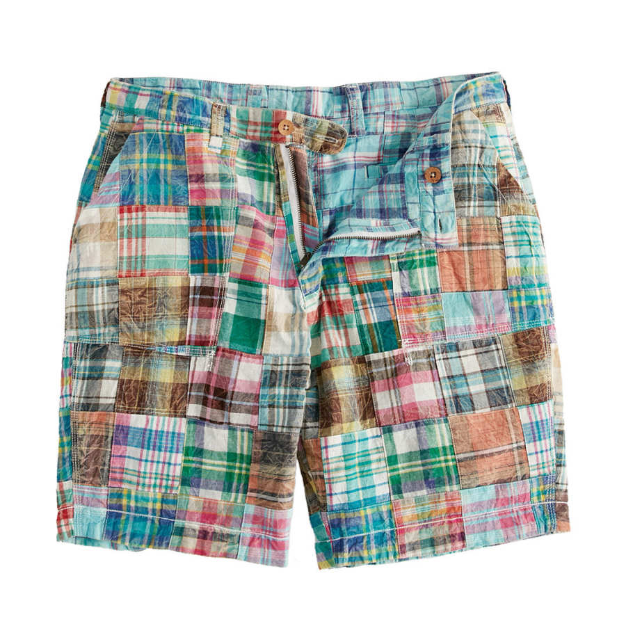 

Men's Vintage Washed Panel Check Print Beach Shorts