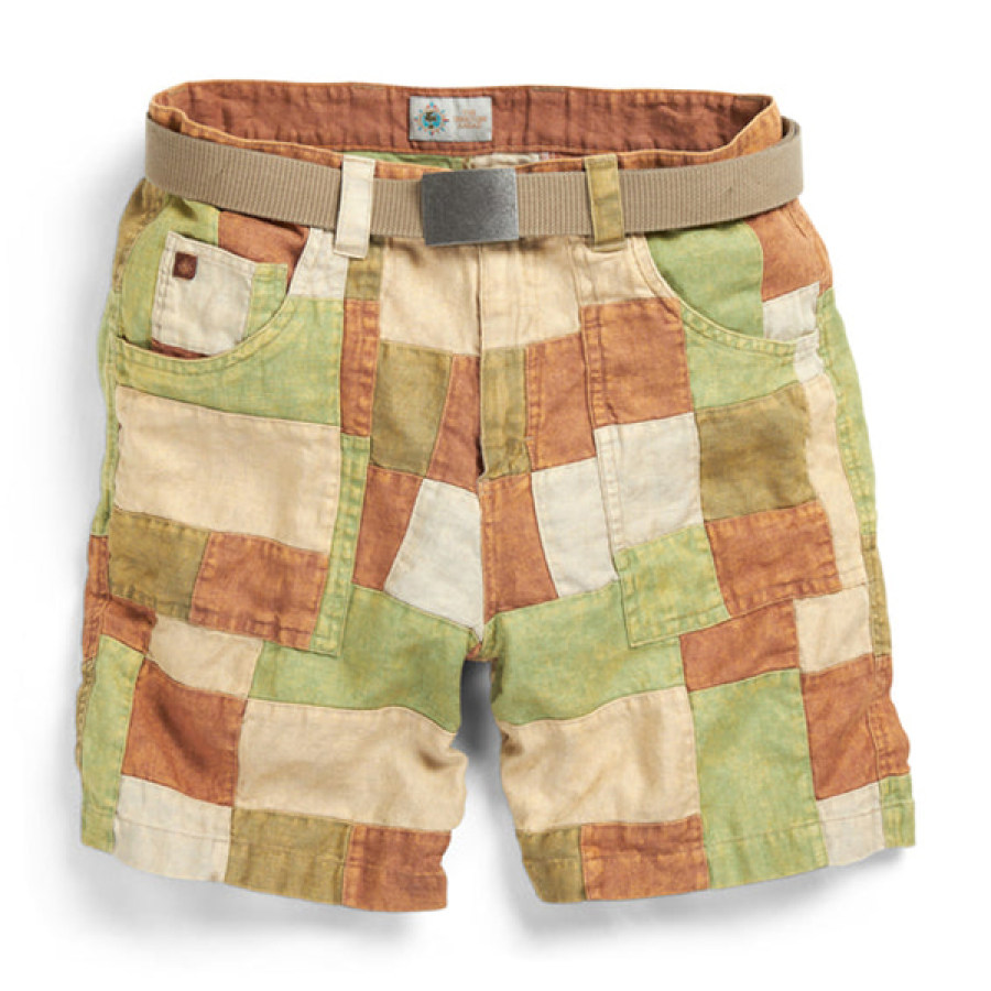 

Men's Outdoor Plaid Color Block Stitching Printed Beach Shorts
