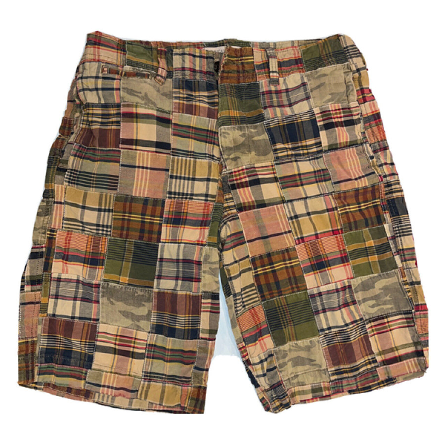 

Men's Vintage Washed Panel Check Print Beach Shorts