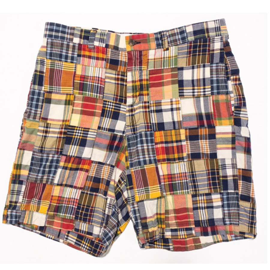 

Men's Vintage Washed Panel Check Print Beach Shorts