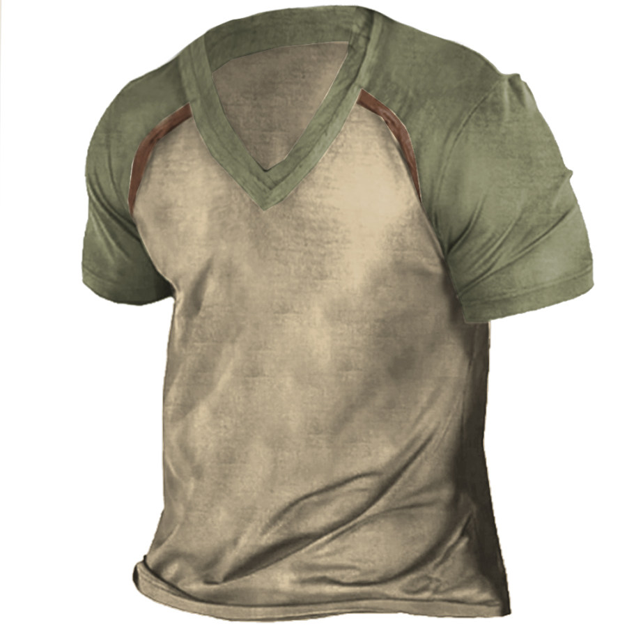 

Men's Vintage Contrast Stitching V Neck T-shirt