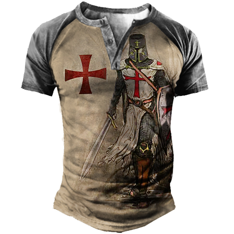 

Men's Vintage Templar Cross Henley Collar T-Shir