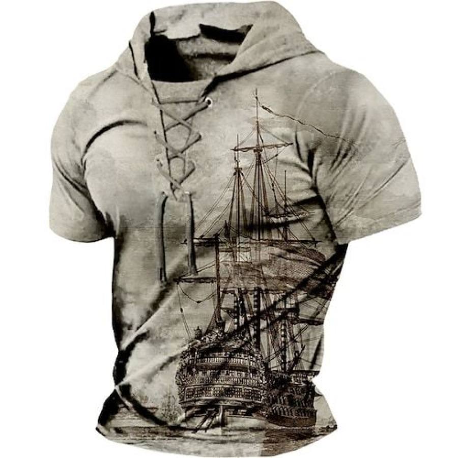 

Men's Outdoor Boat Graphic Printed Lace Up Pullover Hoodie T-shirt