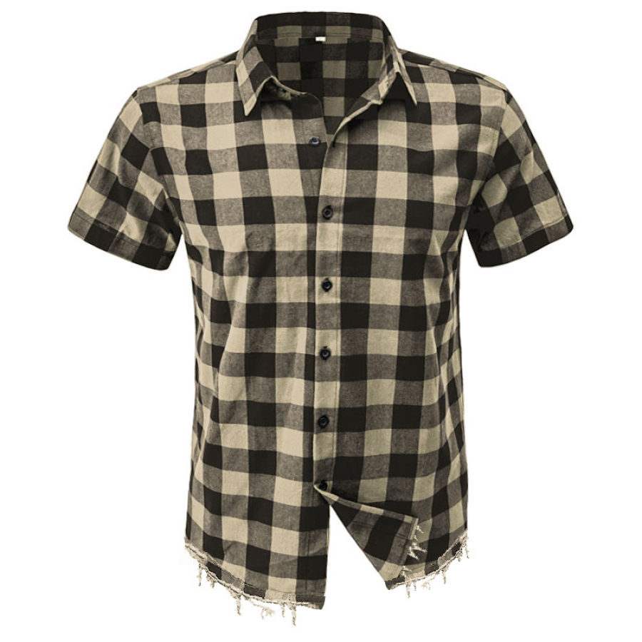 

Men's Vintage Western Check Raw Edges Hem Shirt