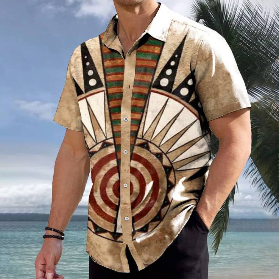 

Men's Hawaiian Vintage Ethnic Print Short Sleeve Shirt
