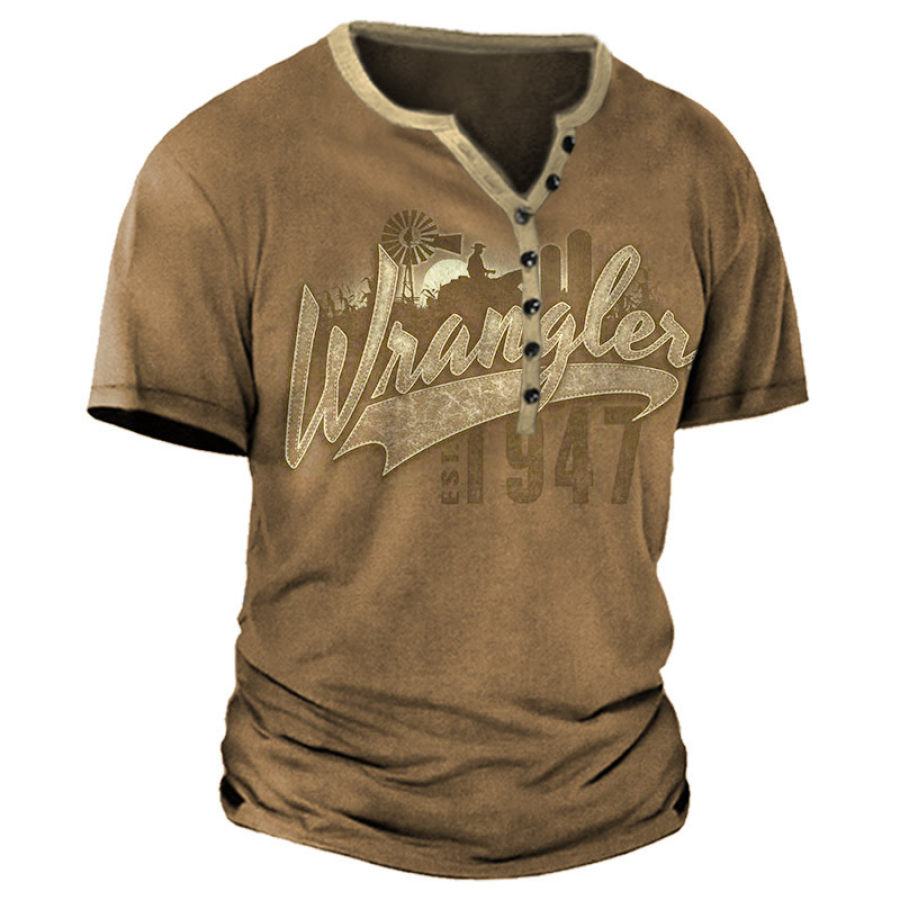 

Men's Vintage Western Cowboy Henley T-Shirt