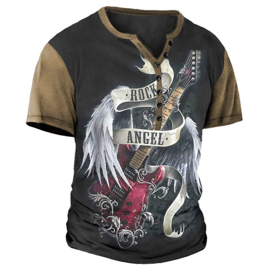 

Men's Vintage Rock Guitar Print Henry T-Shirt