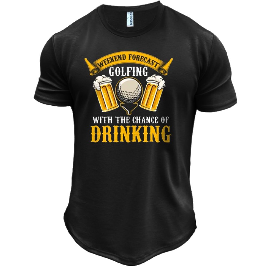 

Men's Cotton Funny Golf And Beer Graphic Print T-Shirt