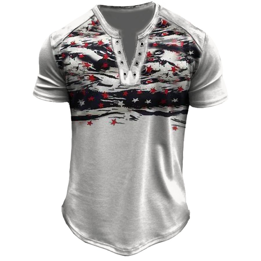 

Men's Vintage Eyelet V-neck American Flag Graphic Print V-Neck T-Shirt