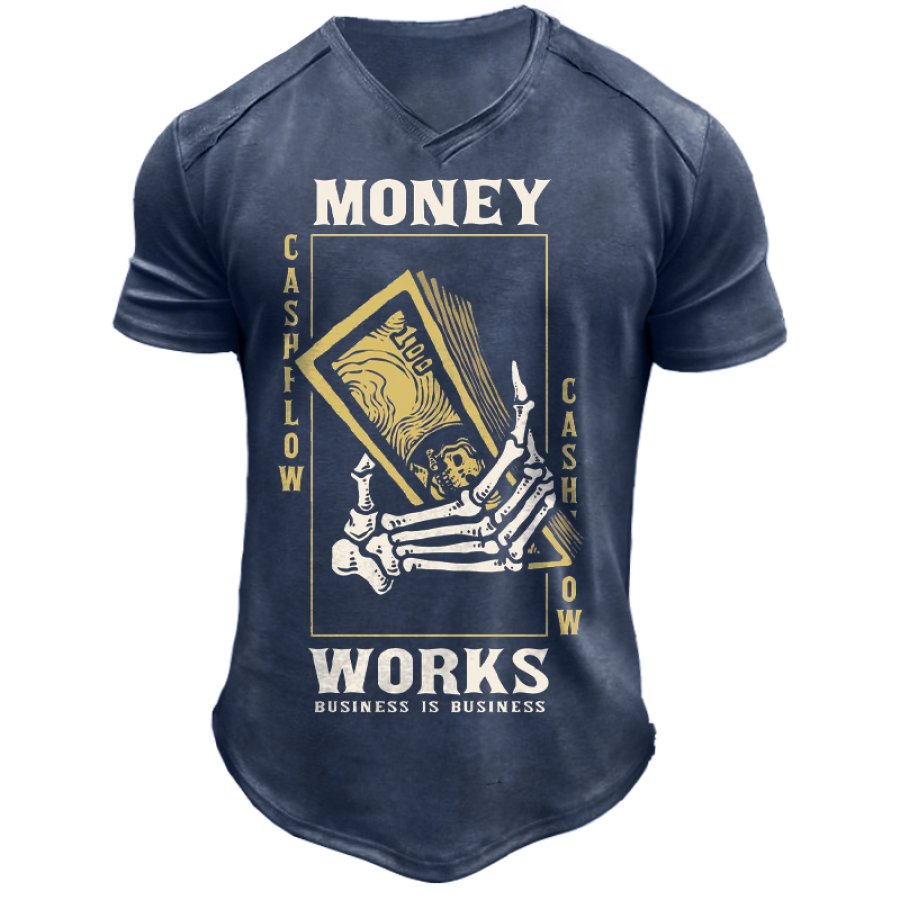 

Men's Vintage V-neck American 100 Dollar Bills Graphic Print V-Neck T-Shirt