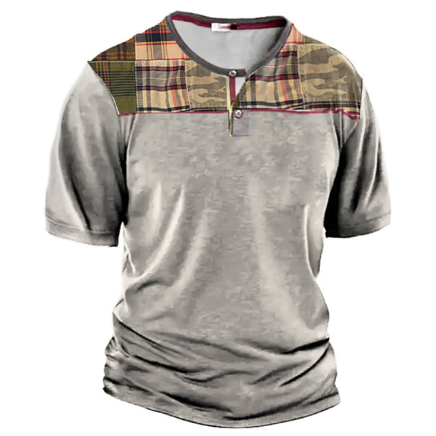 

Men's Vintage Check Panel Henley T-Shirt