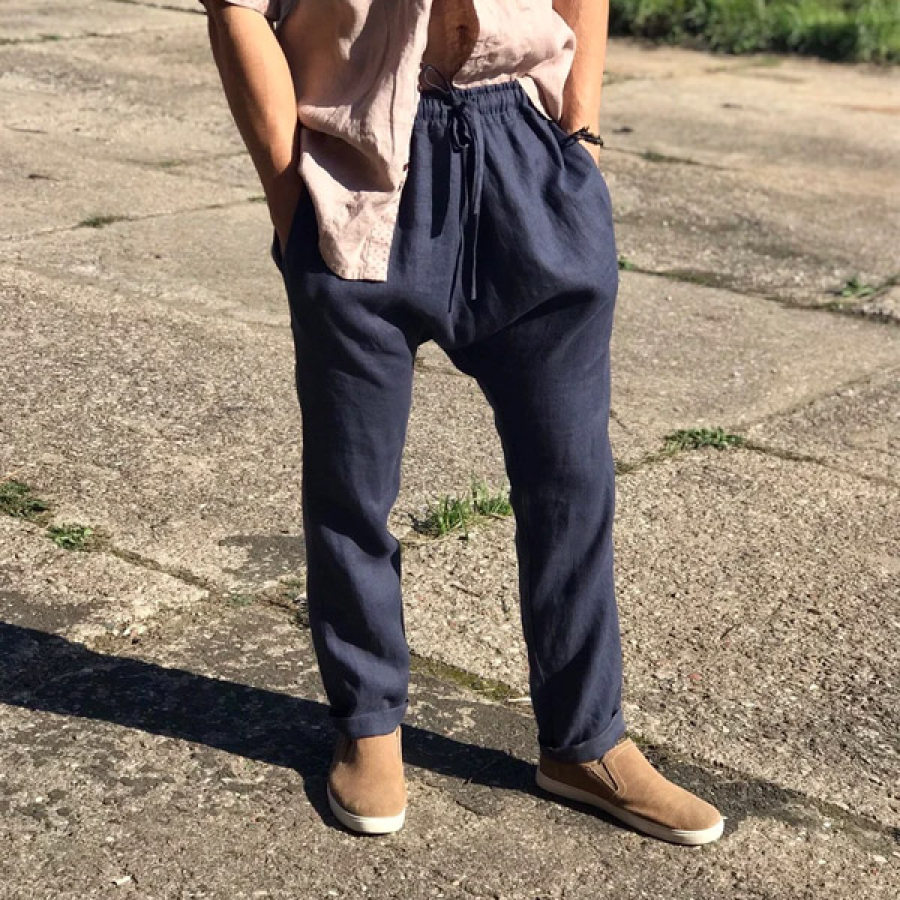 

Men's Linen Pants Trousers Summer Pants Beach Pants Casual Pocket Elastic Drawstring Pants