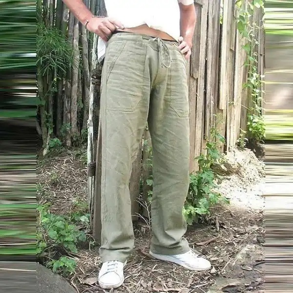 Men's Linen Pants Trousers Summer Pants Beach Pants Casual Pants Pocket Elastic Drawstring Yoga Fashion Streetwear - Cotosen.com