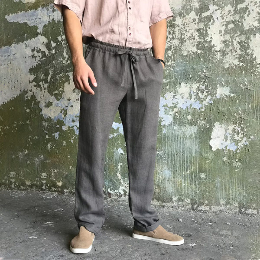 

Men's Linen Pants Trousers Summer Pants Beach Pants Casual Pocket Elastic Drawstring Pants