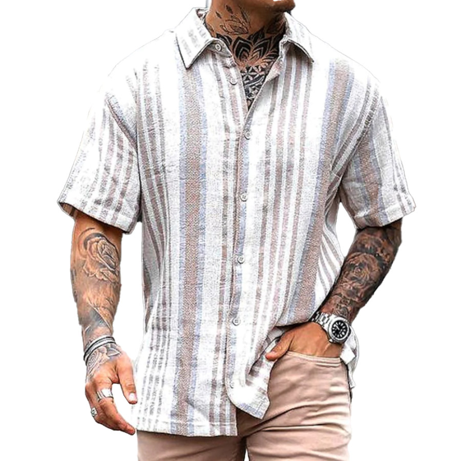 

Men's Striped Casual Resort Cotton Linen Shirt