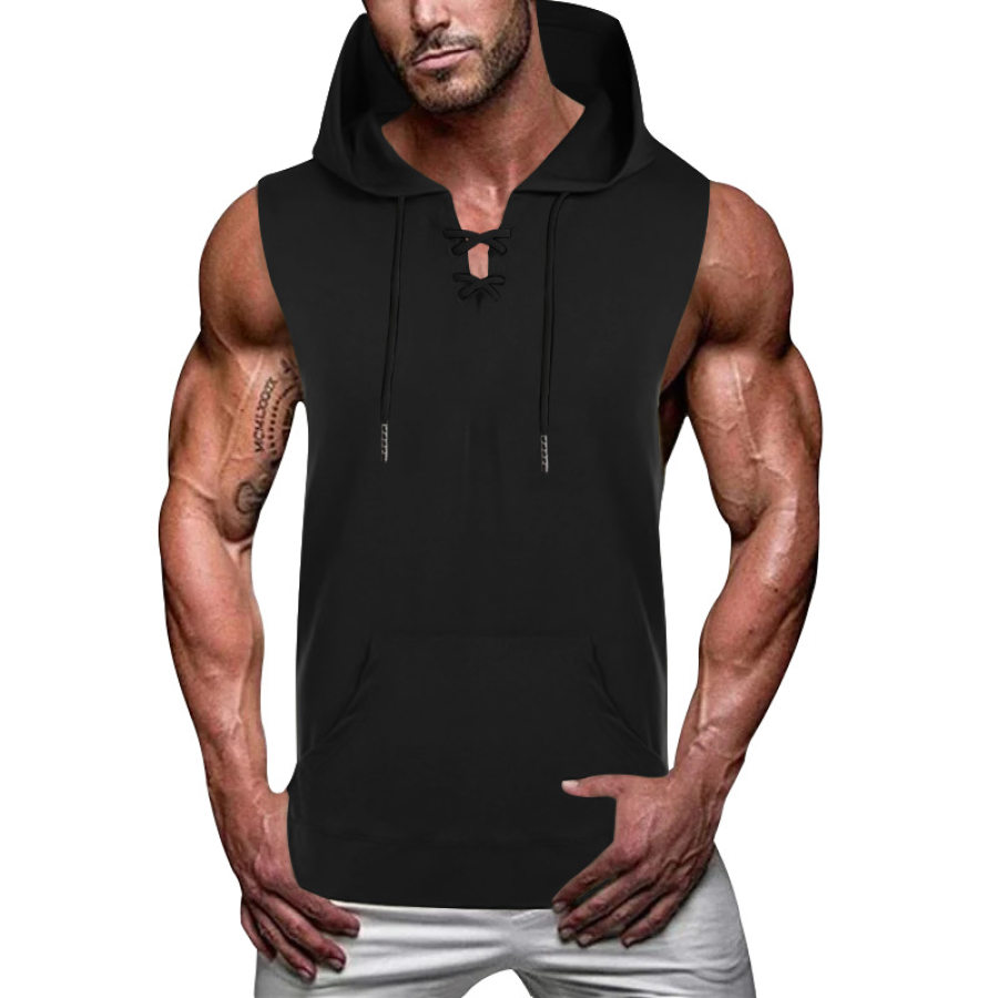 

Men's Summer Loose Sleeveless Lace-up Hooded T-shirt