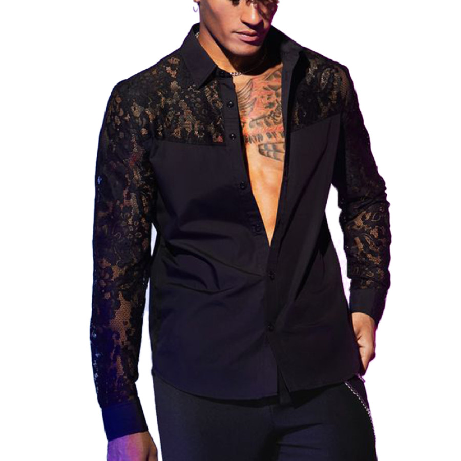 

Men's Lace Sheer Panel Shirt