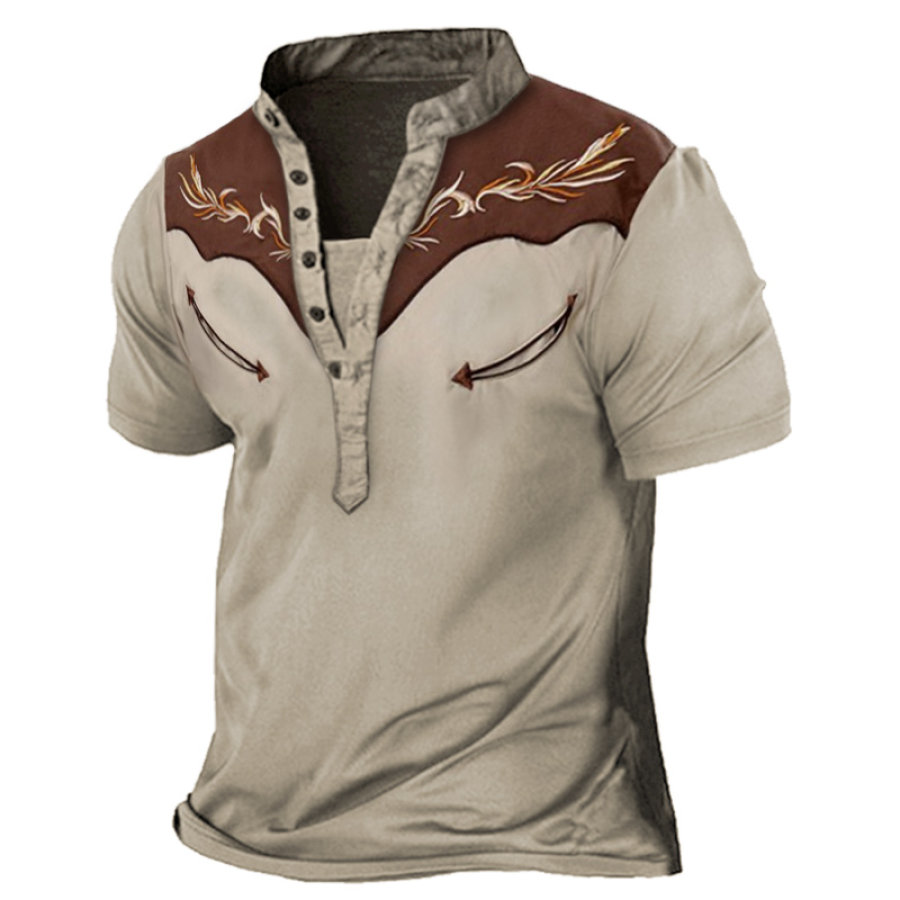 

Men's Vintage Western Embroidered Henley T-Shirt