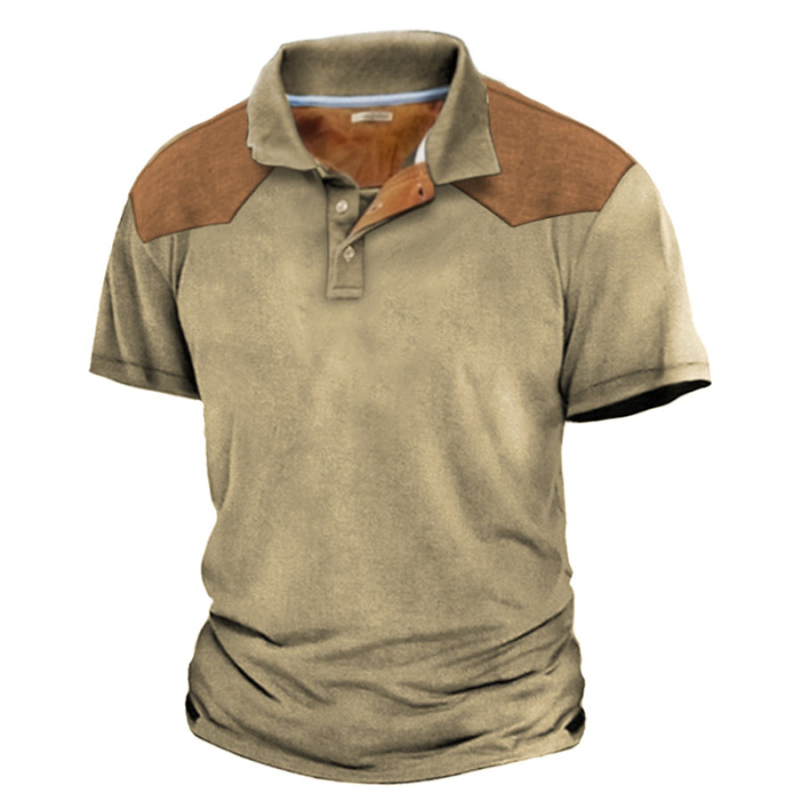 

Men's Vintage Western Colorblock Casual Polo T-Shirt