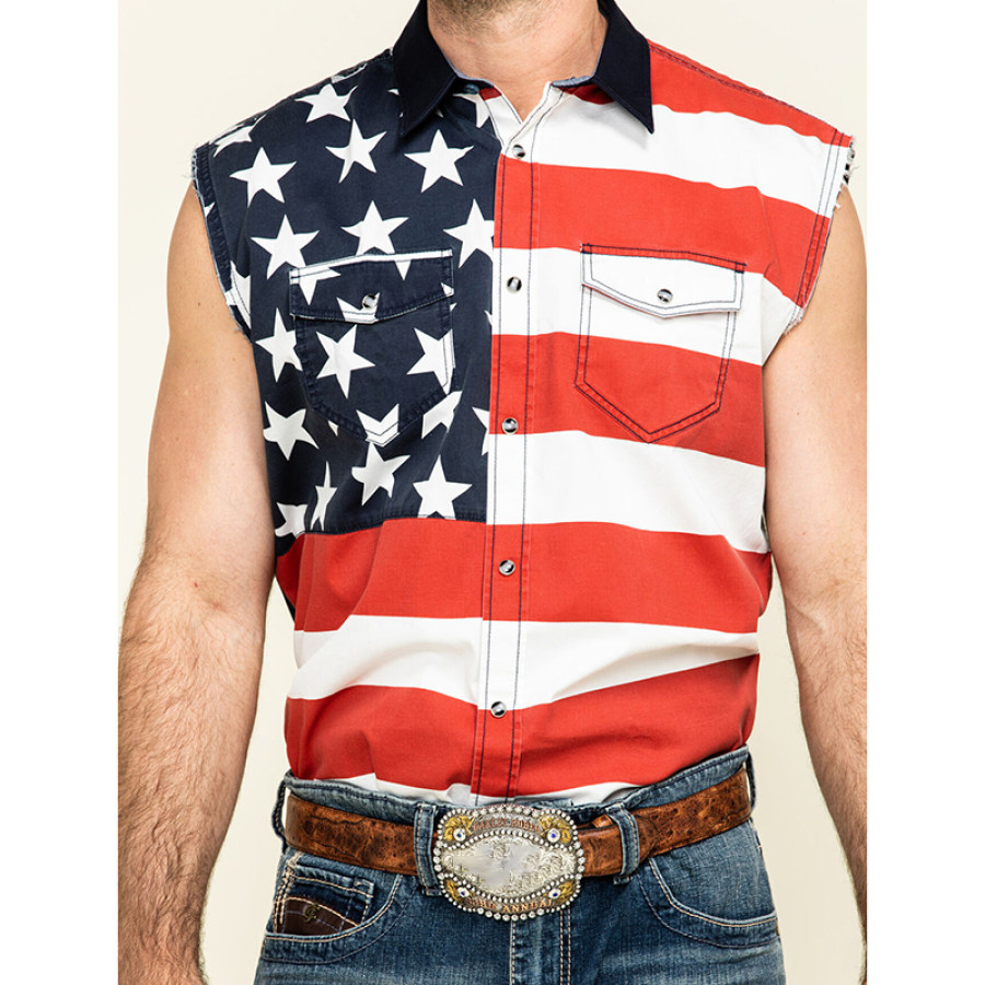 

Mens Western American Flag Vintage Shirt Tank Top