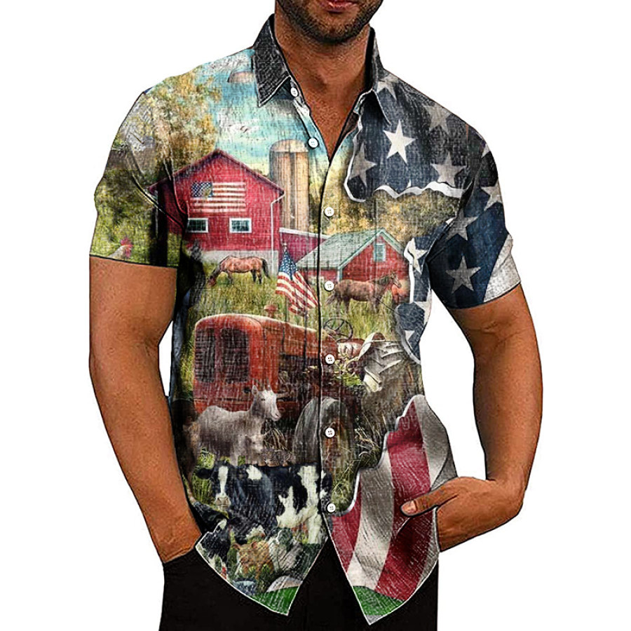

Men's Farm American Flag Hawaiian Casual Shirt