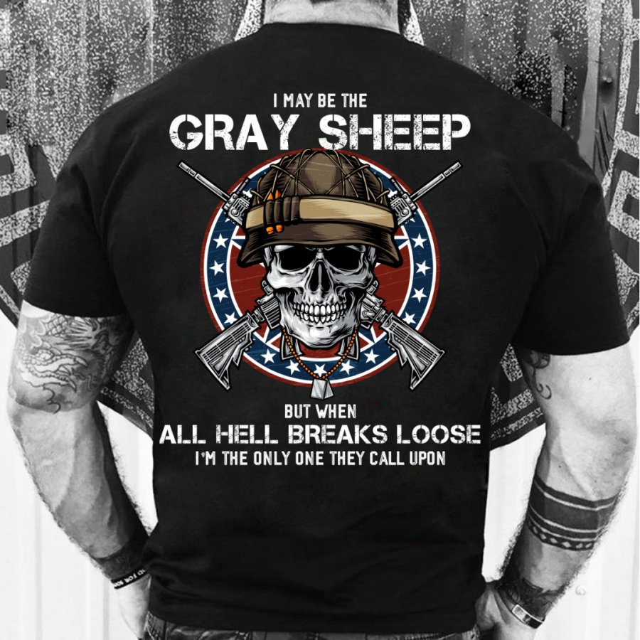 

Men's Vintage I May Be The Gray Sheep Skull Print Cotton T-Shirt