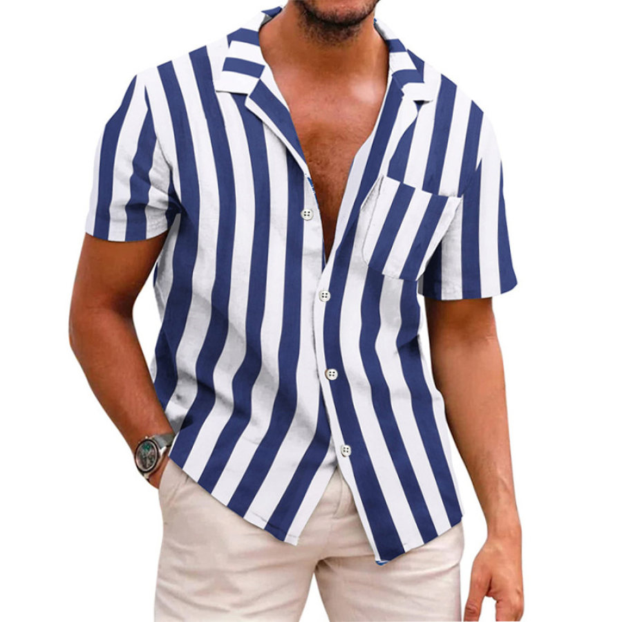 

Men's Casual Striped Hawaiian Beach Lapel Short Sleeve Shirt