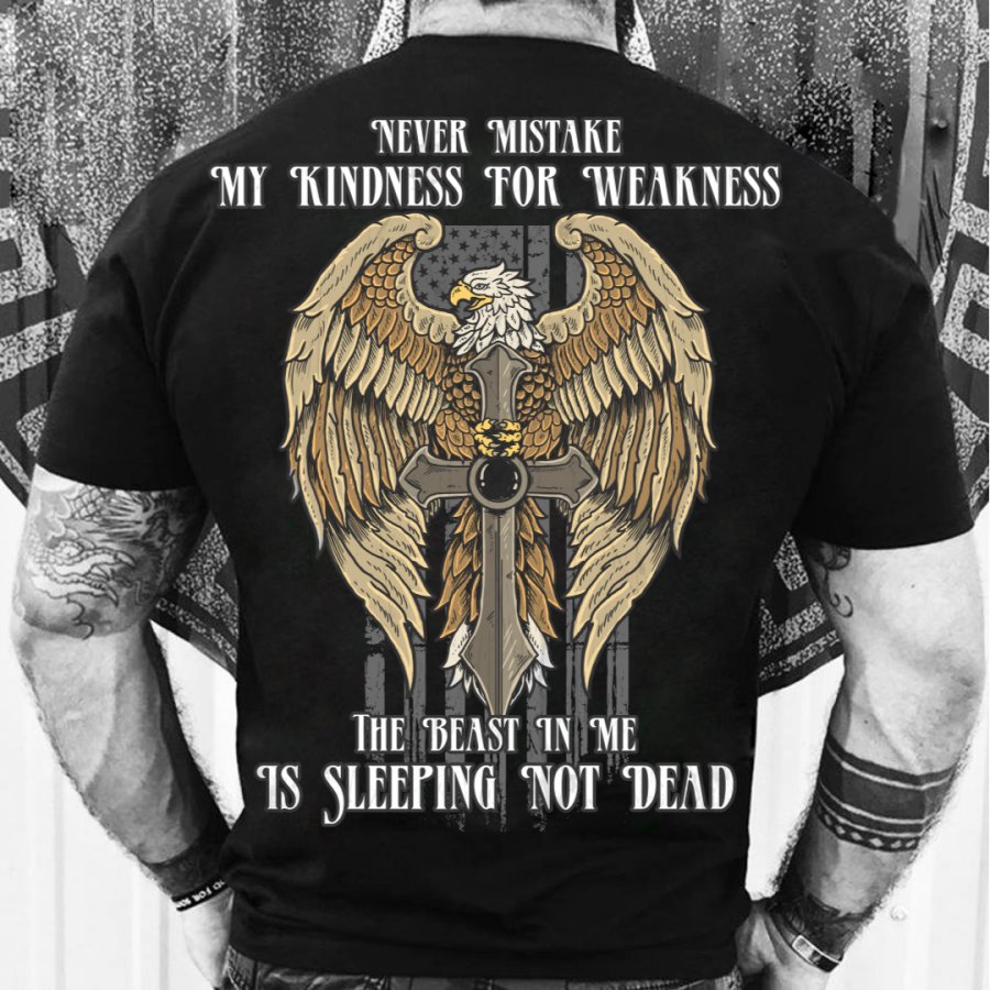 

Men's Vintage Kindness Eagle Cross Print Cotton T-Shirt