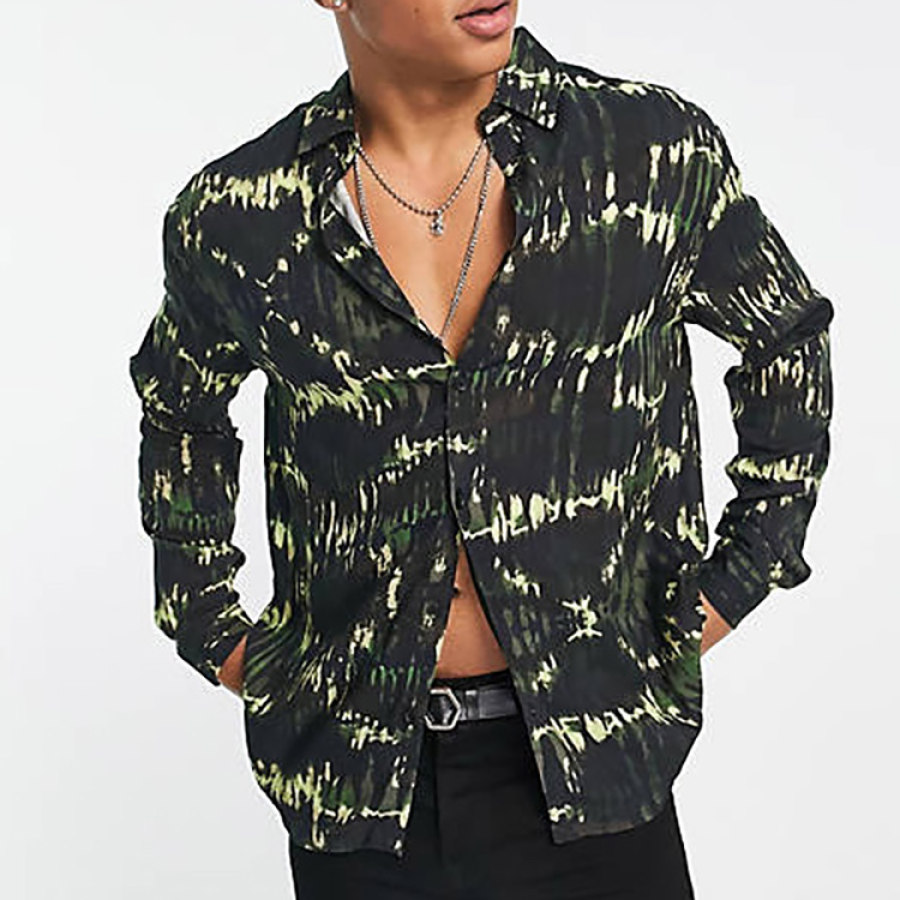 

Men's Fashion Tie Dye Print Loose Casual Long Sleeve Shirt