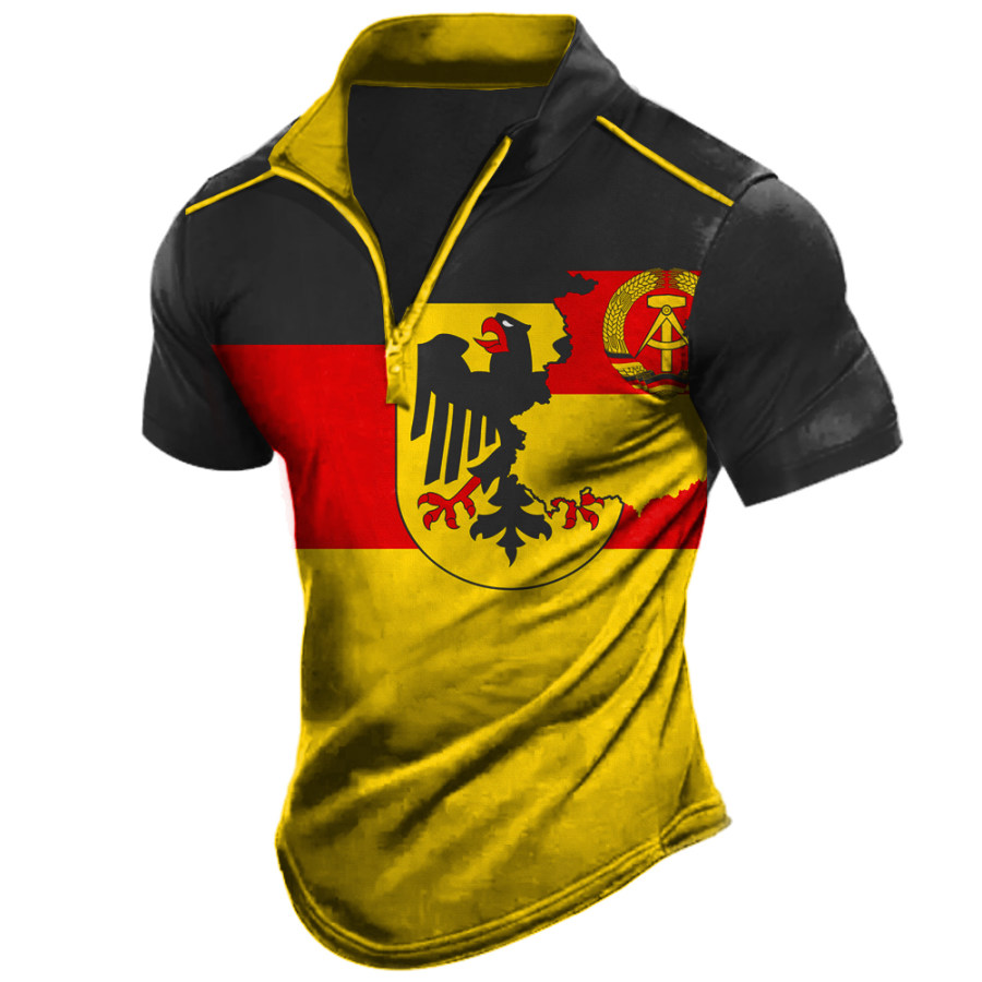 

Men's Vintage German Flag Eagle Print Zipper Neck T-Shirt