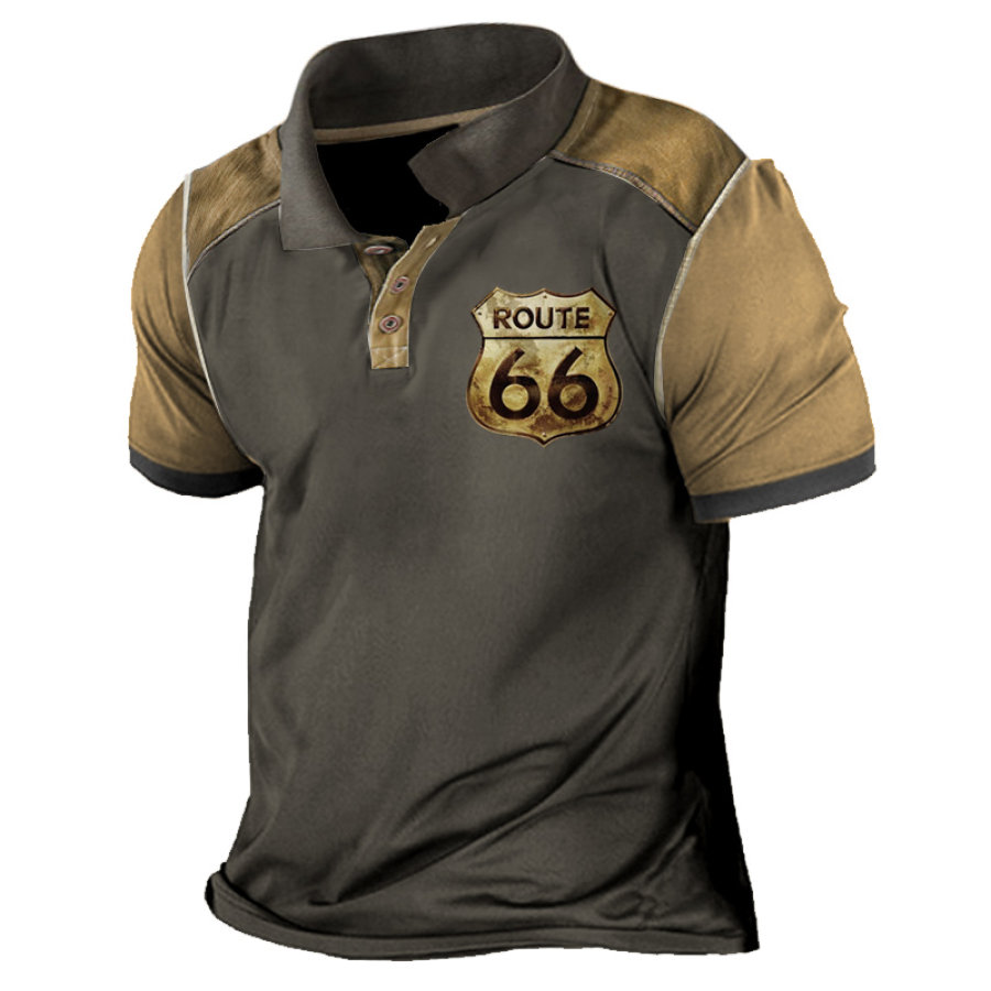 

Men's Vintage Colorblock Route 66 Colorblock Polo T-Shirt