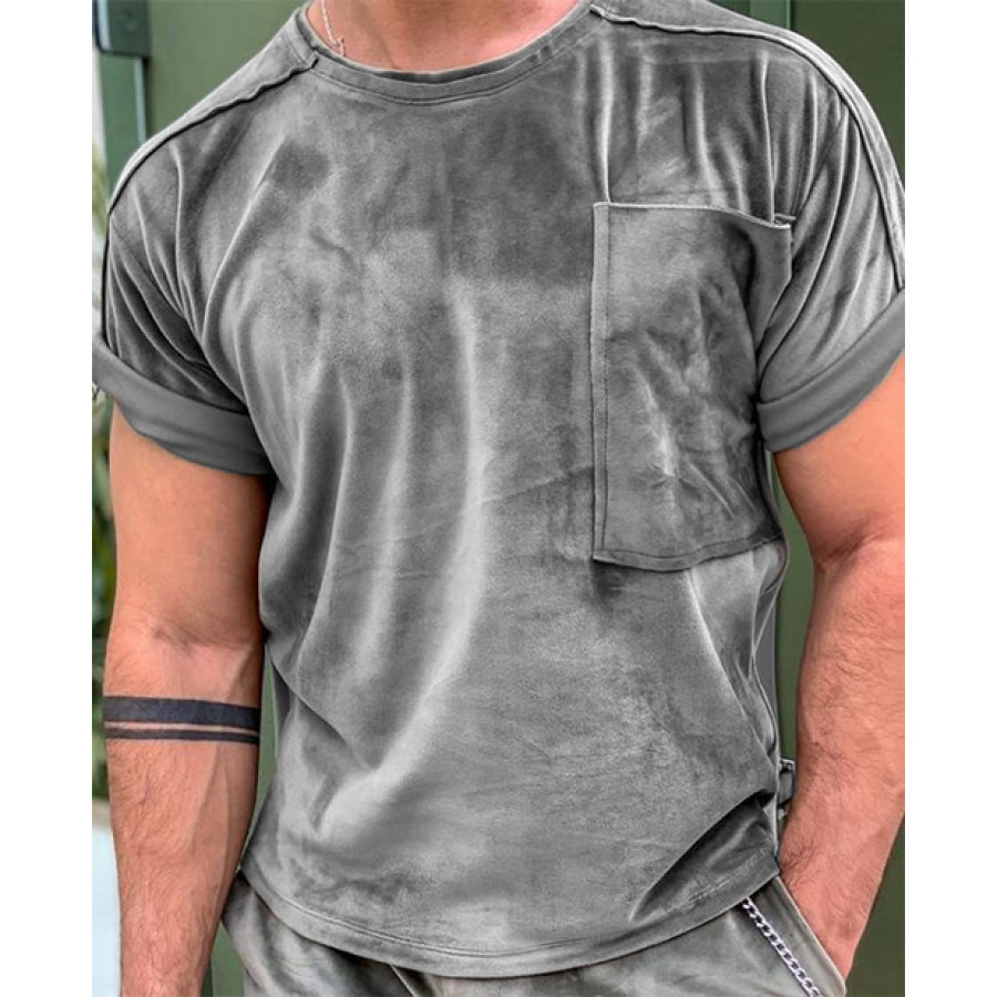 

Men's Solid Color Velvet Short Sleeve T-Shirt
