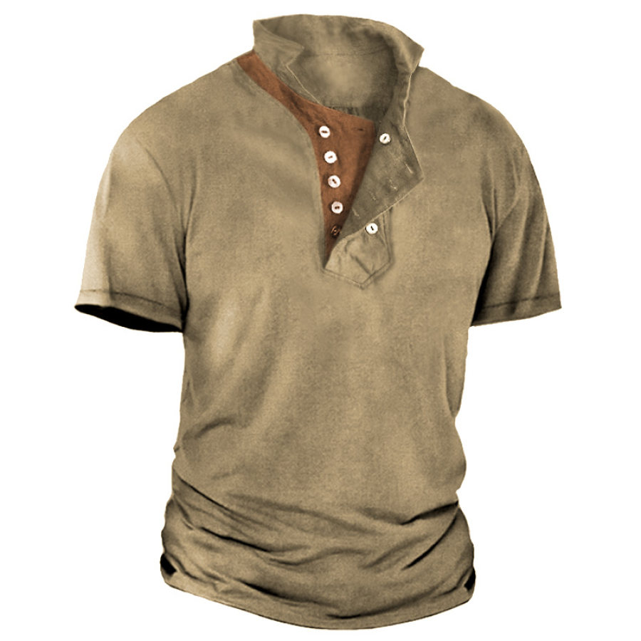 

Men's Retro Casual Lapel Button T-Shirt