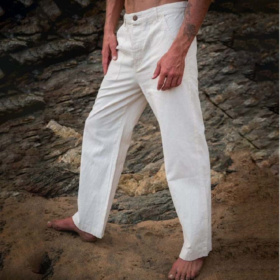 

Men's Solid Color Cotton And Linen Casual Trousers