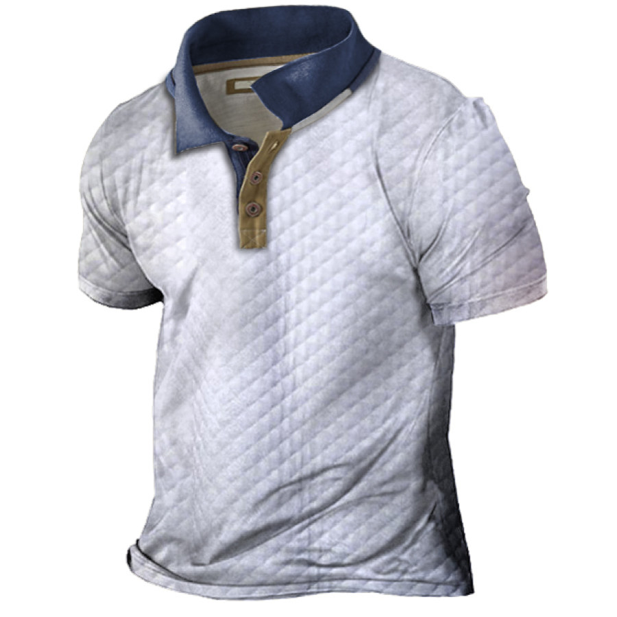 

Men's Solid Color Color Matching Special Texture Fabric Polo Collar Short-sleeved T-shirt