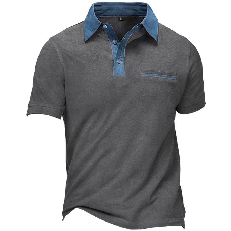 

Men's Retro Colorblock Chest Pocket Casual T-Shirt Polo